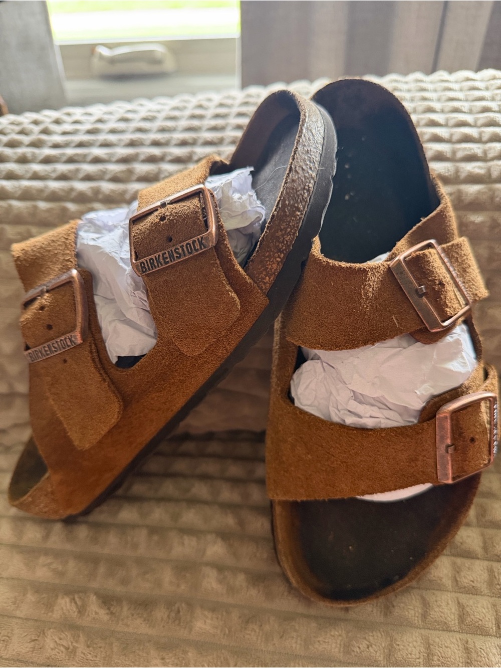 Birkenstock Suede Two-Buckle Slide Sandals in Brown - Picture 4 of 13